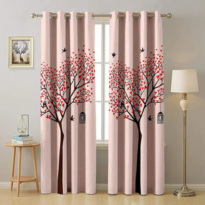 Pair of Digital Printed Curtains Pink Hearts Tree