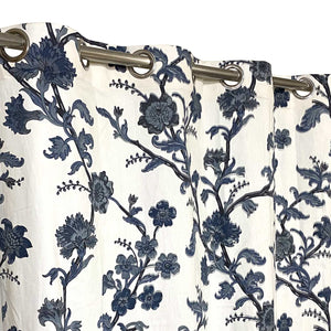 Varela Blue Floral - Duck Cotton Curtain