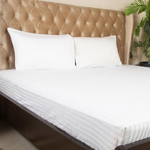 Self Liner White Satin Fitted Bedsheet