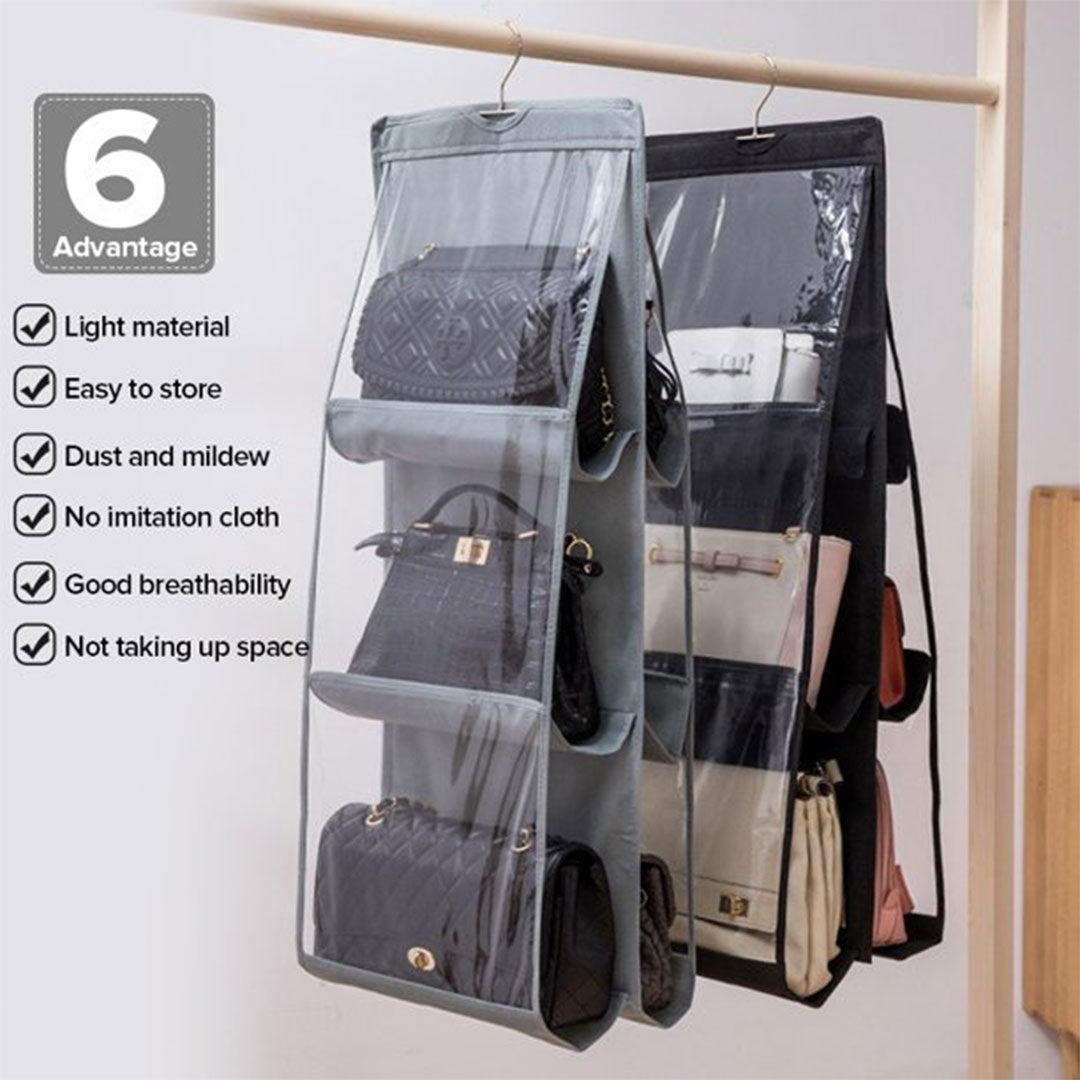 Bomutovy Purse Hanger Organizer for Closet, 2 Pack Handbag Storage Holder,  6 Top Swivel Hook Wrinkle-Free, Metal Hanging Space Saving Hook, Black