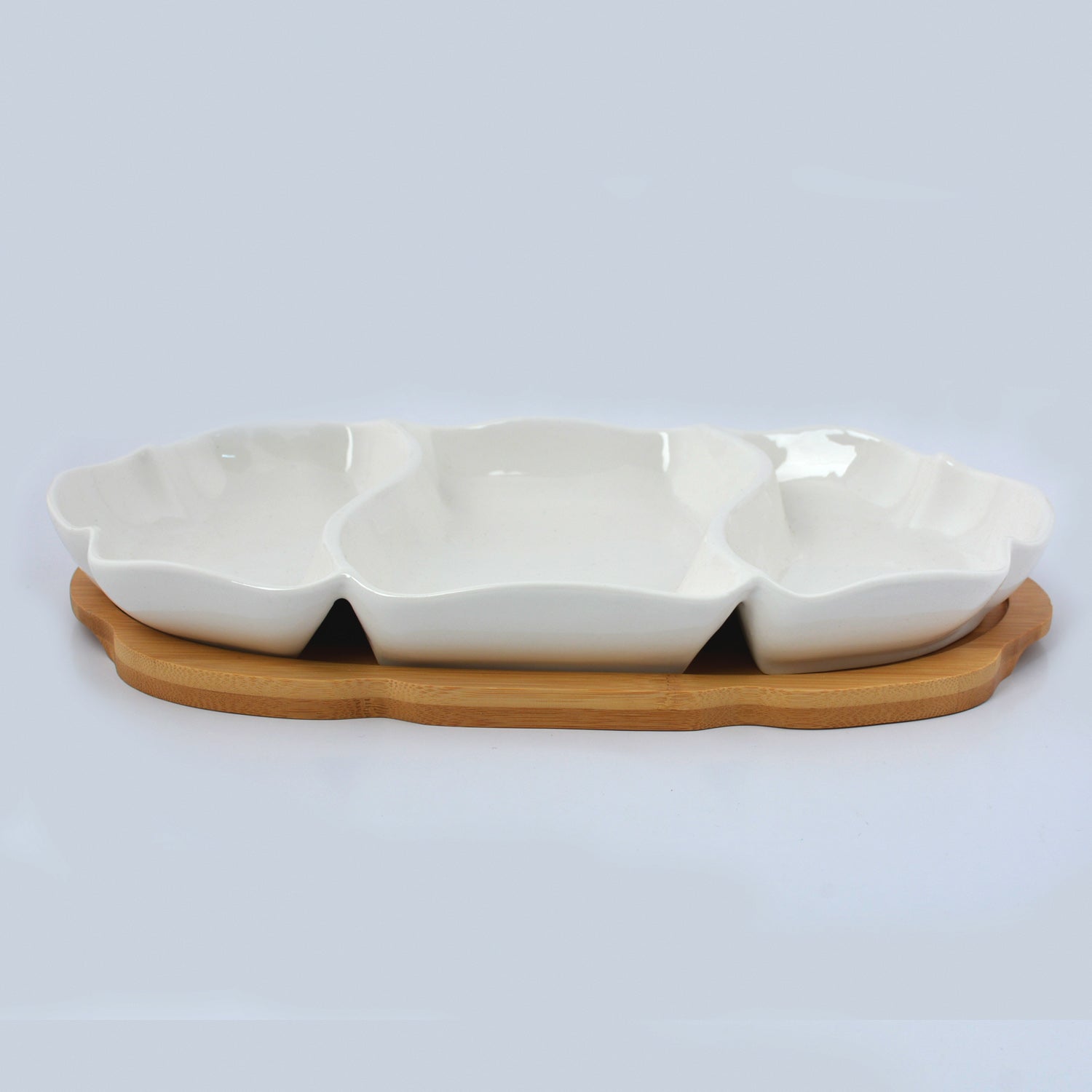 Section Serving Dish With Wooden Base