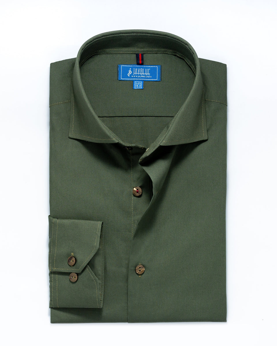 Olive Green Formal Shirt Modern Fit Darodeewar 9196