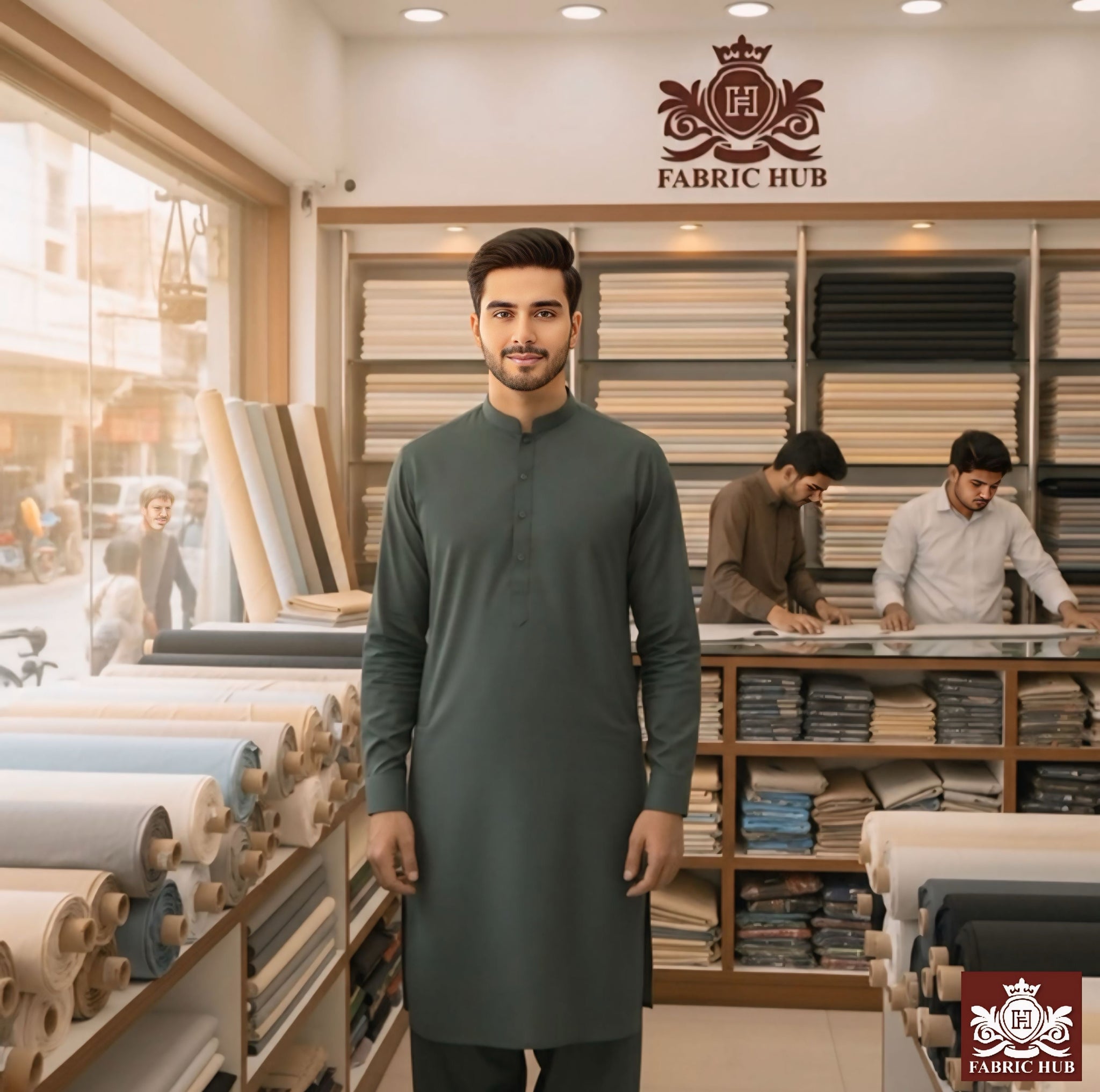Imported Wash & Wear Hunter Green Un-Stitched