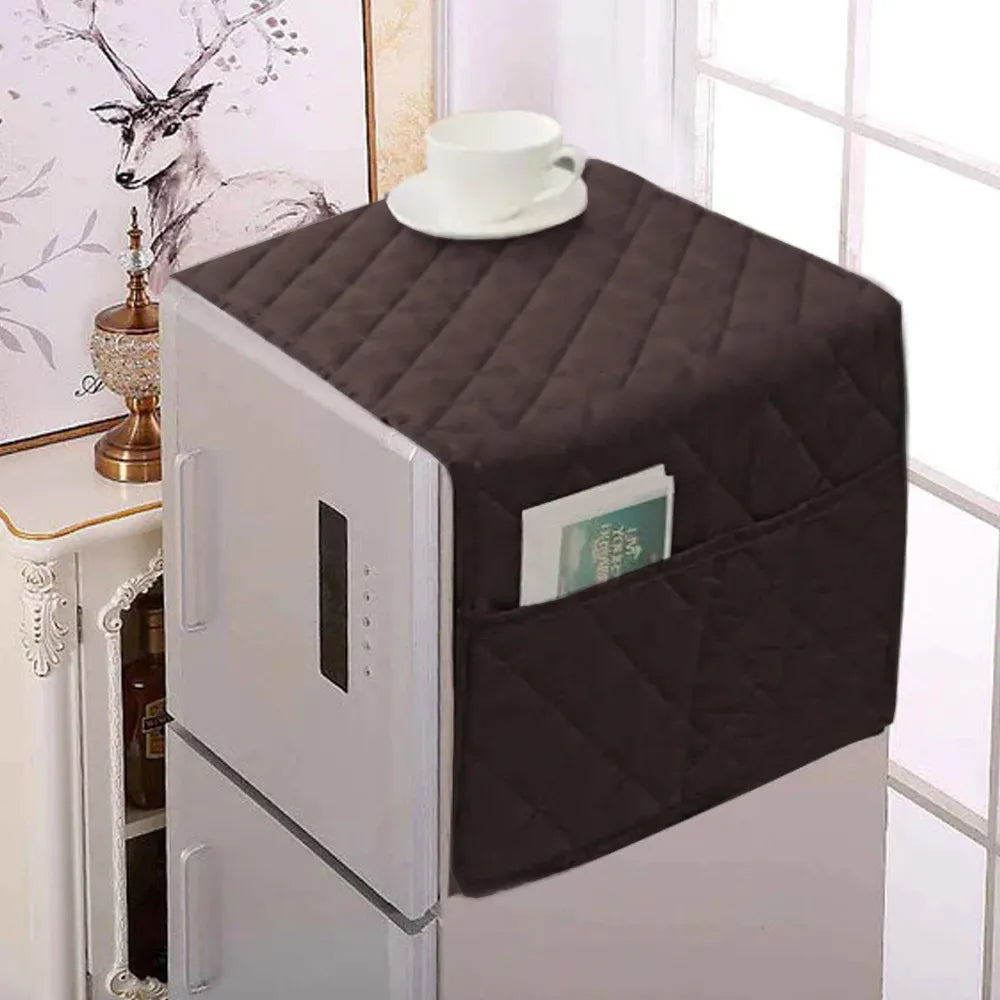 Dustproof Quilted Refrigerator Cover with Side Pockets