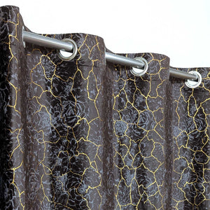 Golden Textured Velvet Curtain Brown