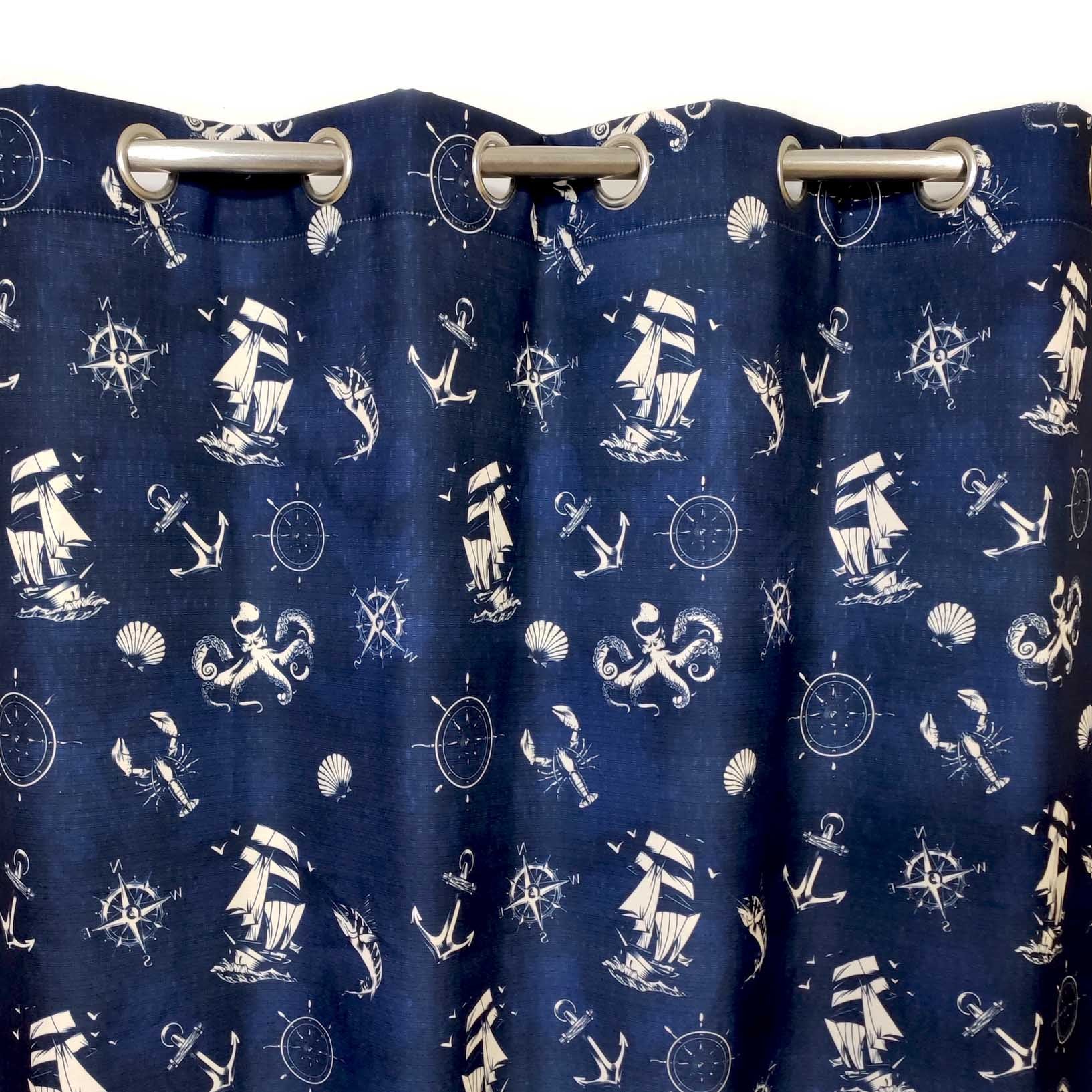 Digital Printed Multi Motif Curtain Navy Blue