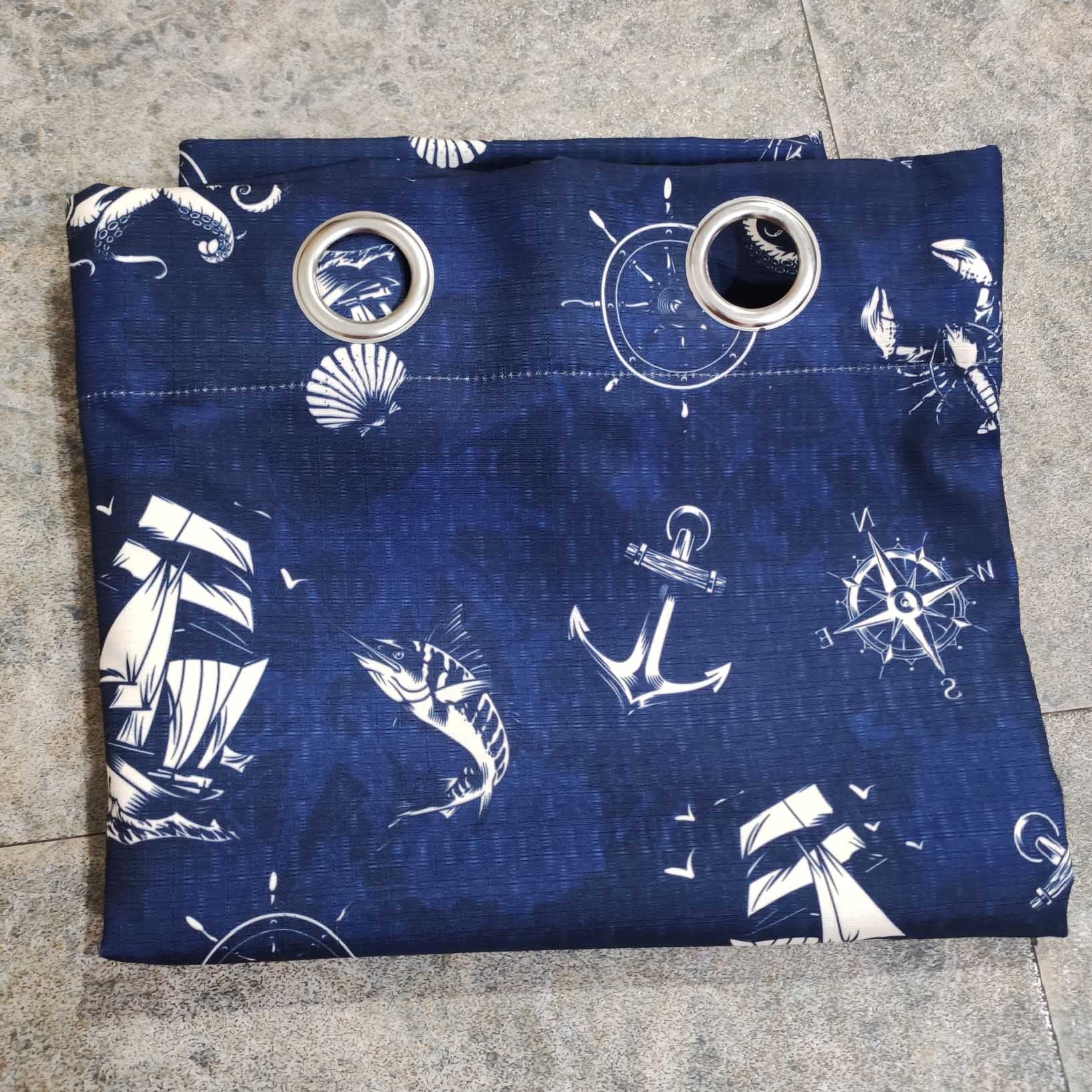Digital Printed Multi Motif Curtain Navy Blue