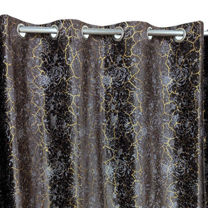 Golden Textured Velvet Curtain Brown