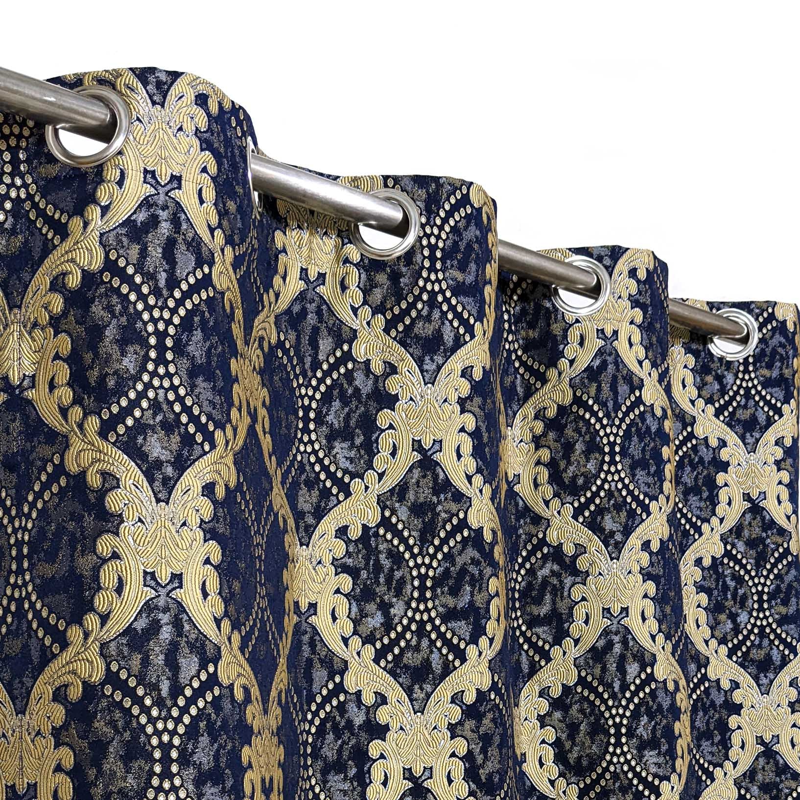 Thick Viscose Curtain Golden on Navy Blue
