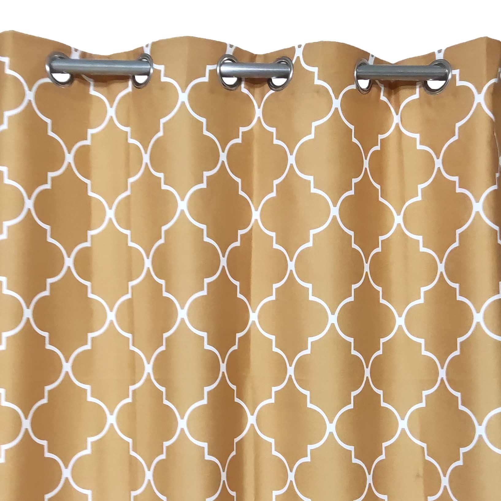 Mustard &  White Motif - Duck Cotton Curtain