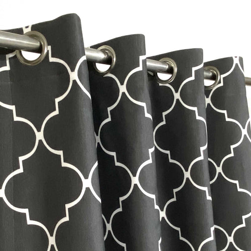 Dark Grey &  White Motif - Duck Cotton Curtain