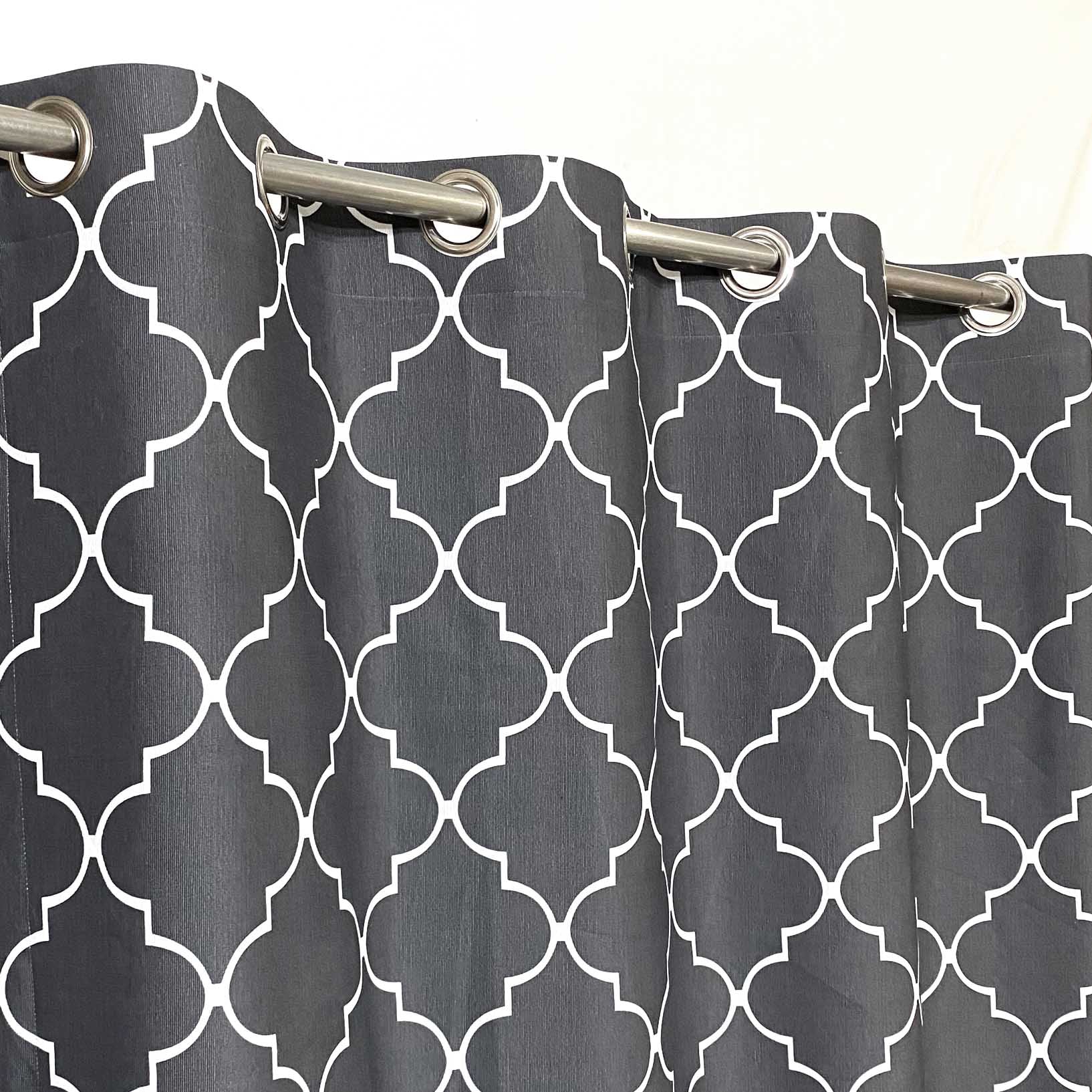 Dark Grey &  White Motif - Duck Cotton Curtain (Last 1 Left)