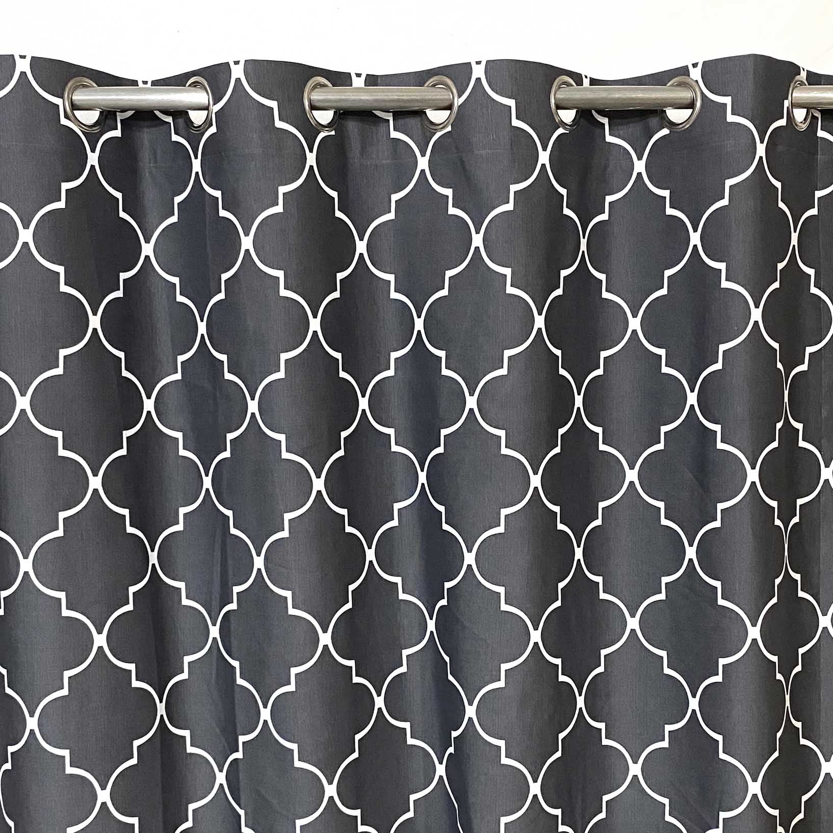 Dark Grey &  White Motif - Duck Cotton Curtain (Last 1 Left)