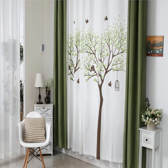 Pair of Digital Printed Combination Curtains
