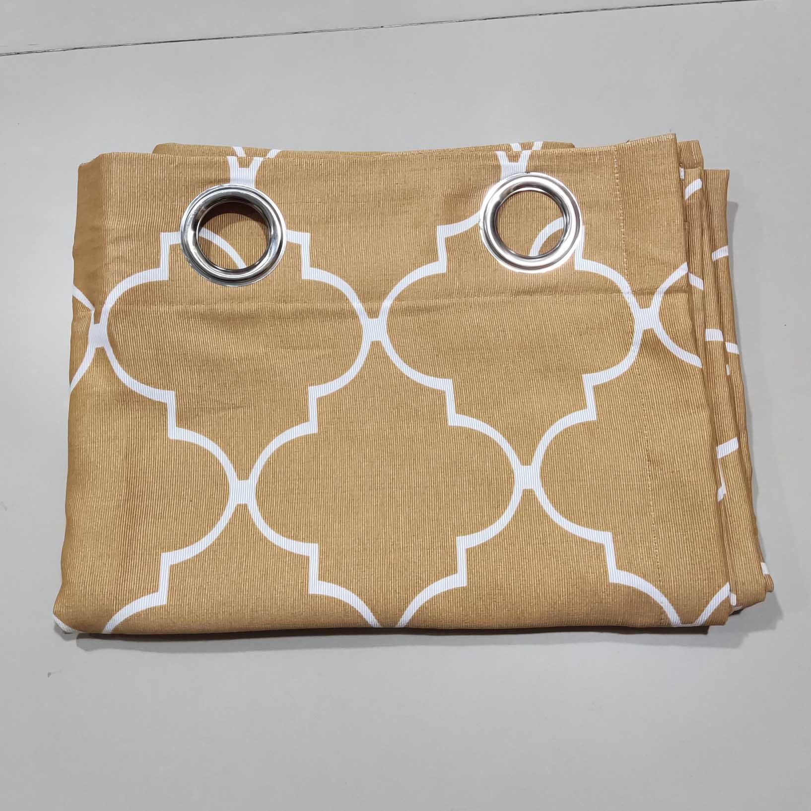 Mustard &  White Motif - Duck Cotton Curtain