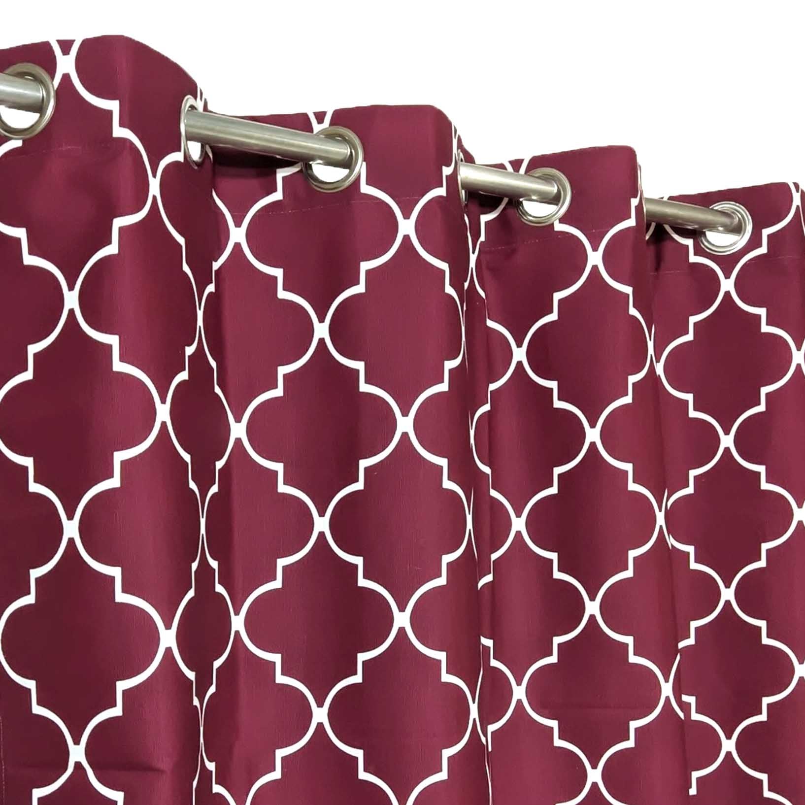 Maroon &  White Motif - Duck Cotton Curtain