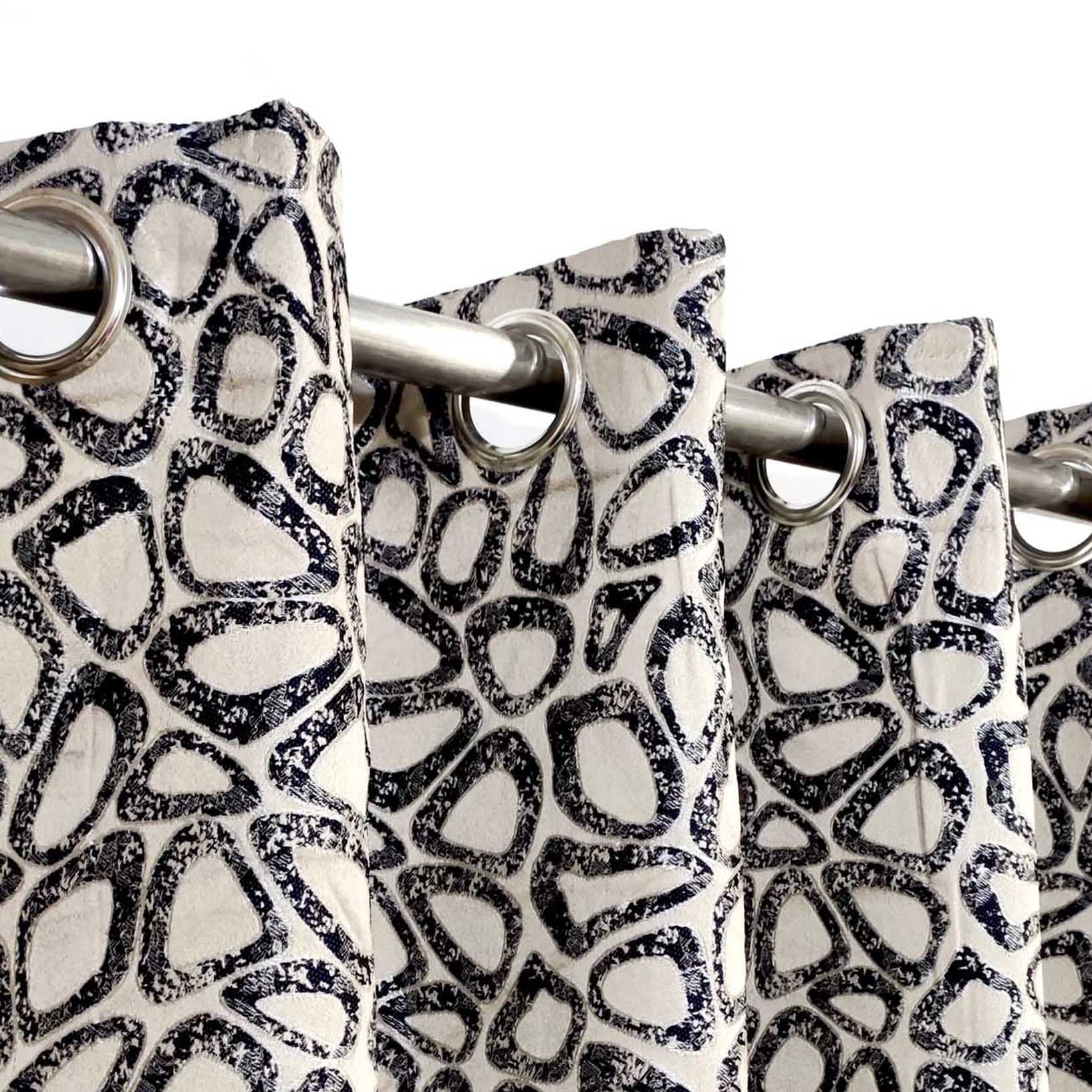 Thick Viscose Curtain Navy Blue & Gold on Off-White