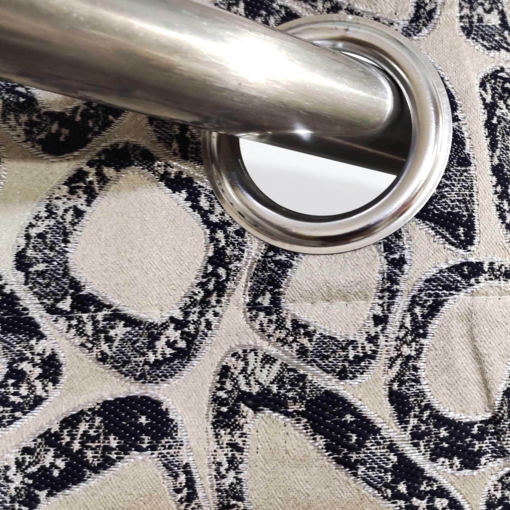 Thick Viscose Curtain Navy Blue & Gold on Off-White