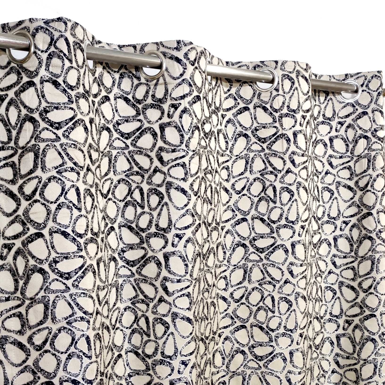 Thick Viscose Curtain Navy Blue & Gold on Off-White