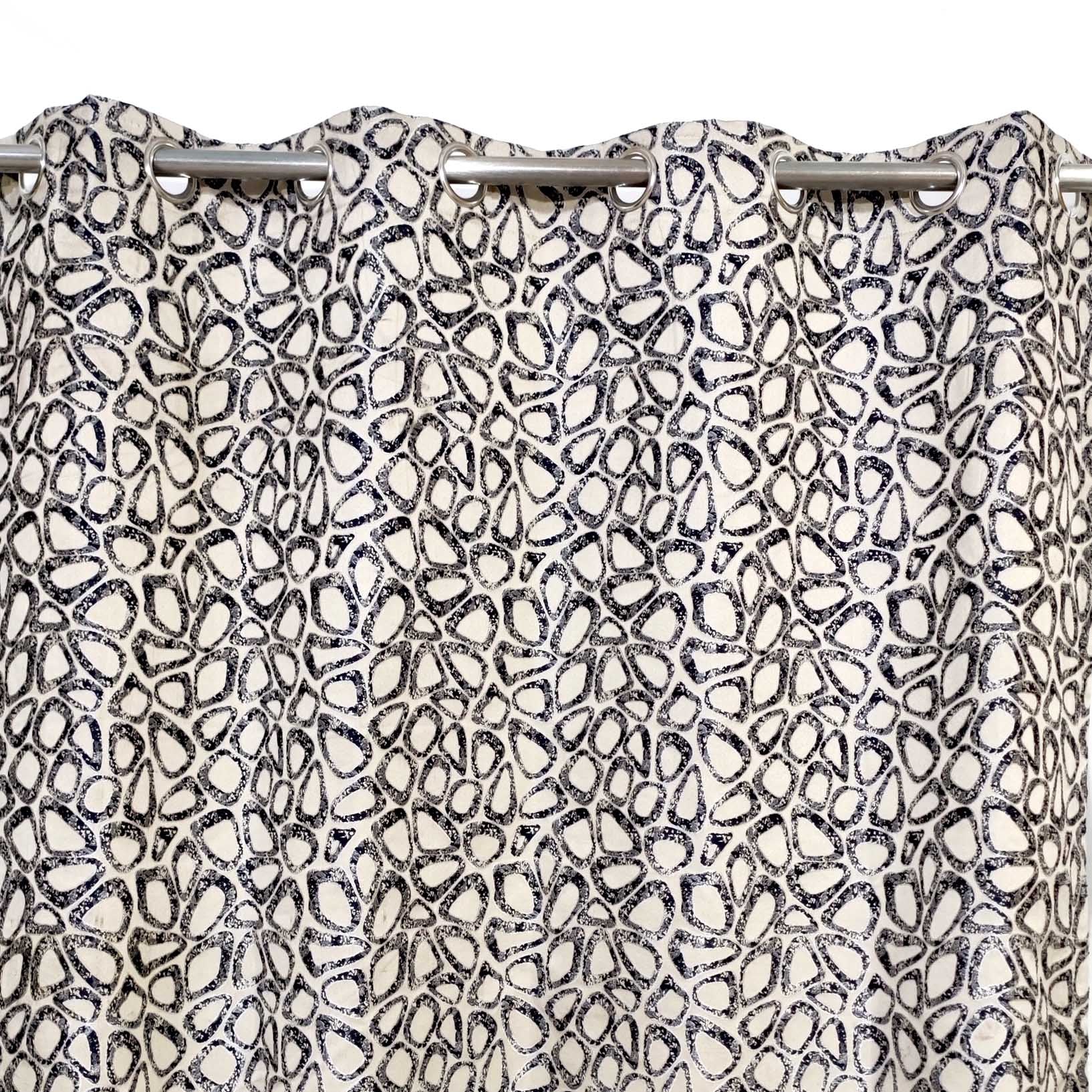 Thick Viscose Curtain Navy Blue & Gold on Off-White
