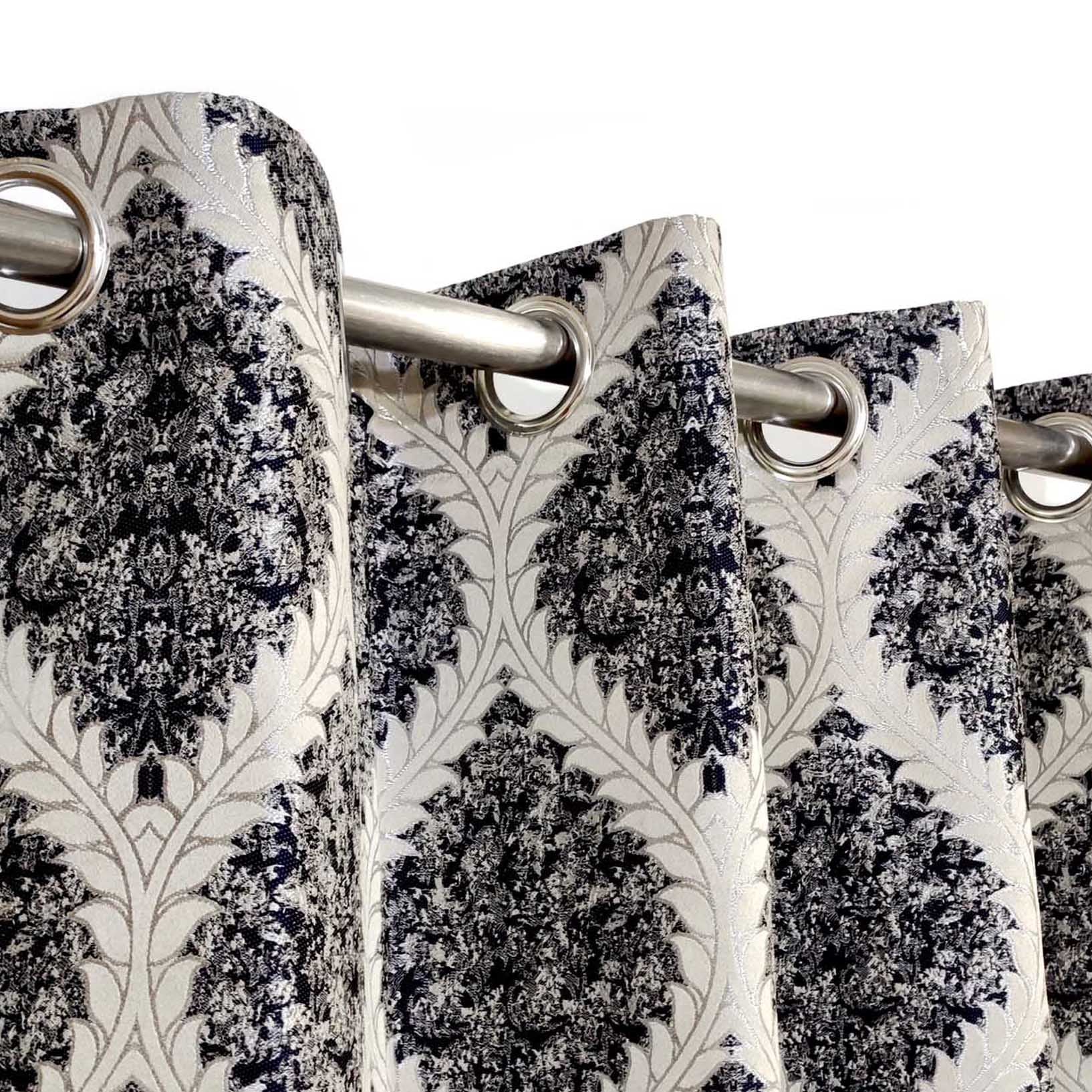 Thick Viscose Curtain Navy Blue & Gold on Off-White