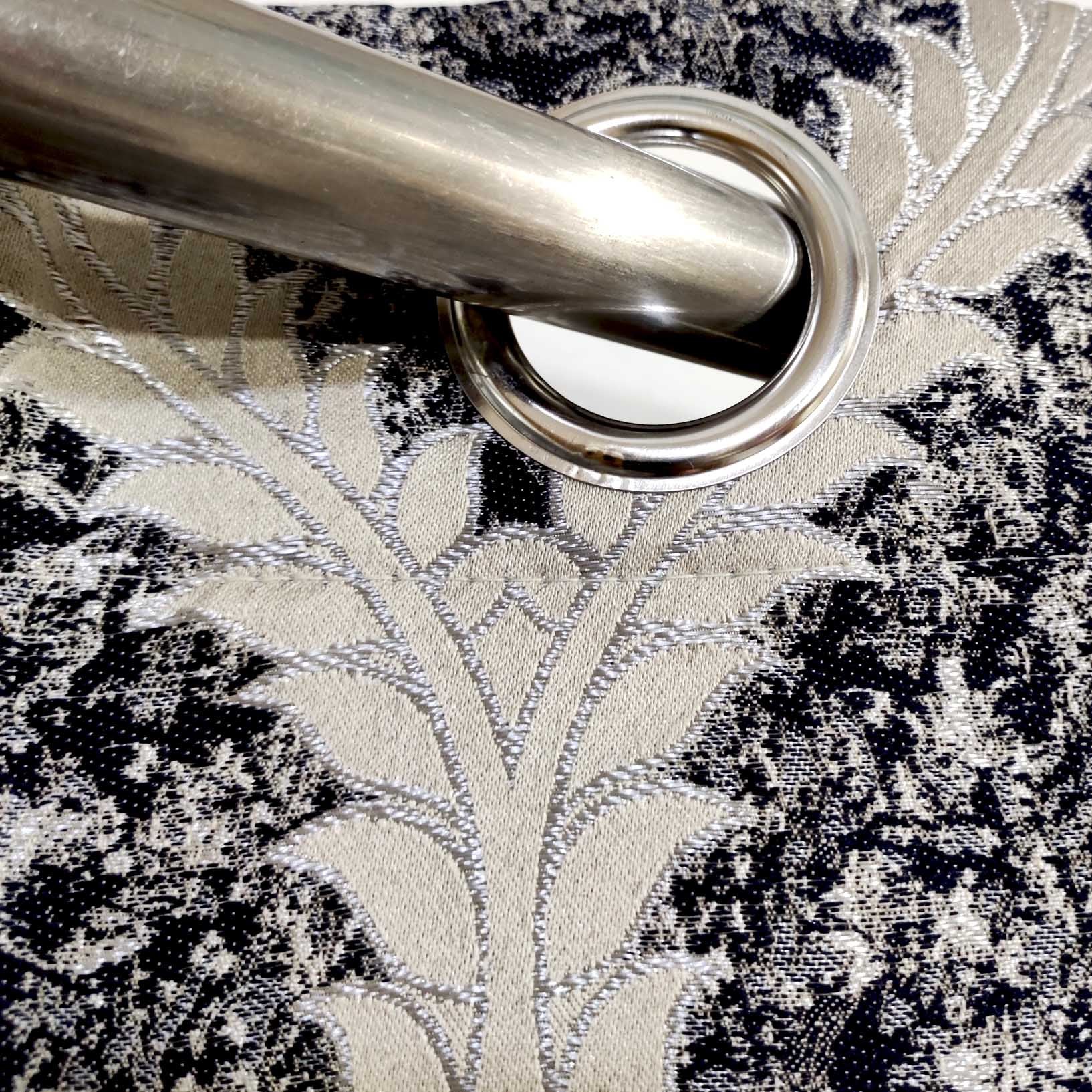 Thick Viscose Curtain Navy Blue & Gold on Off-White