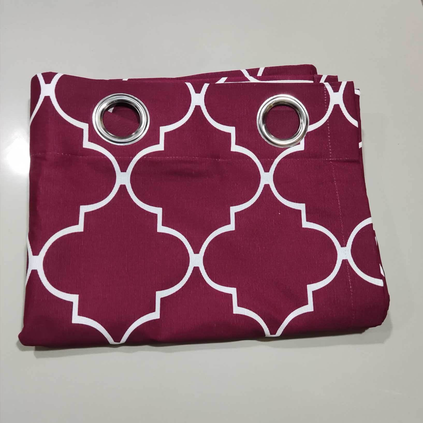 Maroon &  White Motif - Duck Cotton Curtain