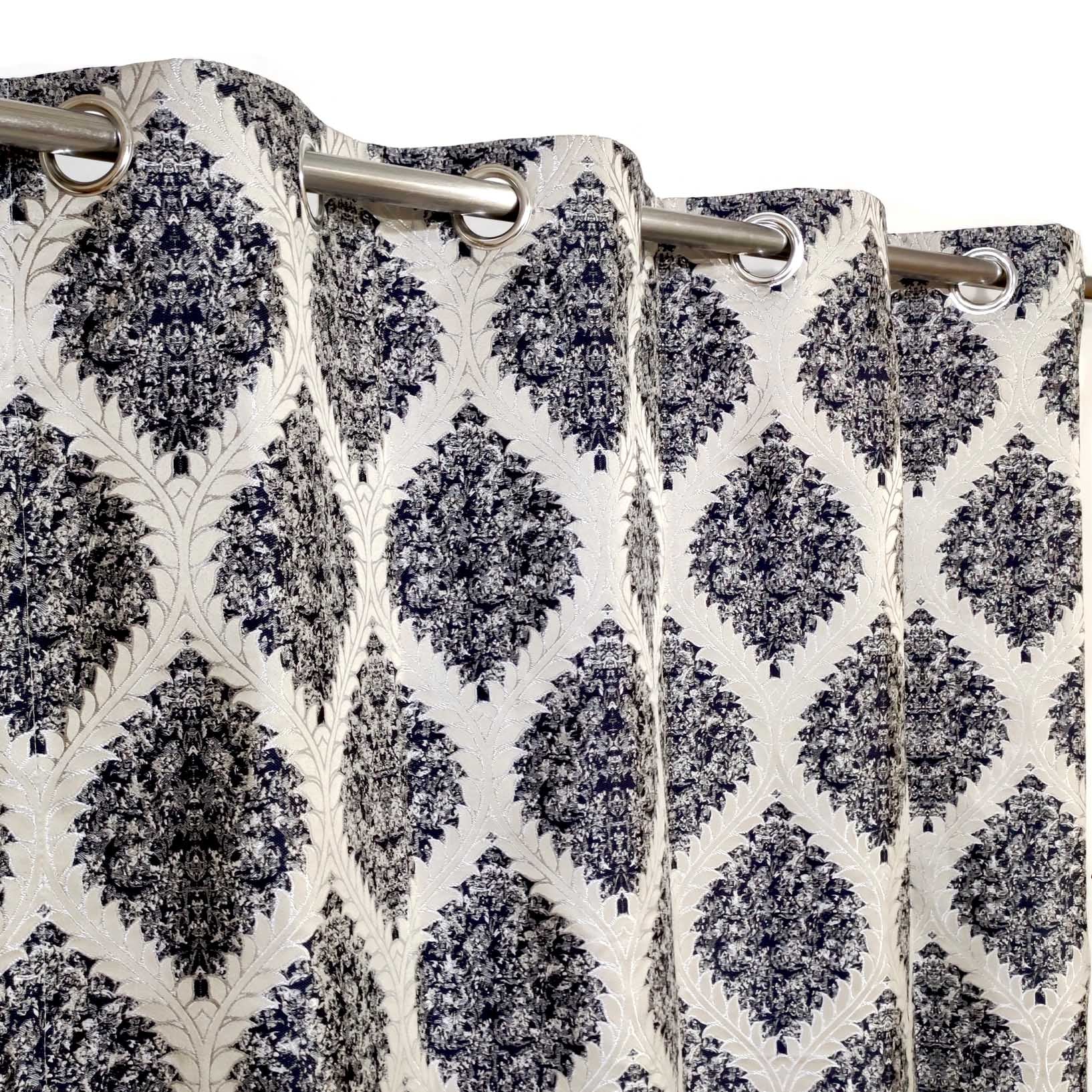 Thick Viscose Curtain Navy Blue & Gold on Off-White