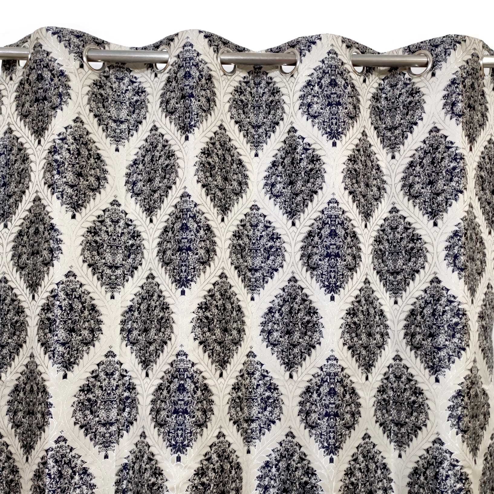 Thick Viscose Curtain Navy Blue & Gold on Off-White