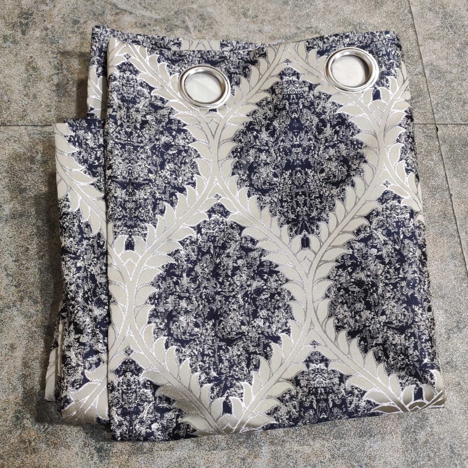 Thick Viscose Curtain Navy Blue & Gold on Off-White
