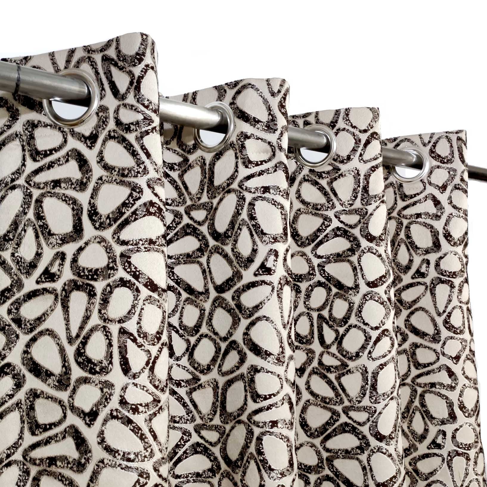 Thick Viscose Curtain Dark Brown & Gold on Off-White