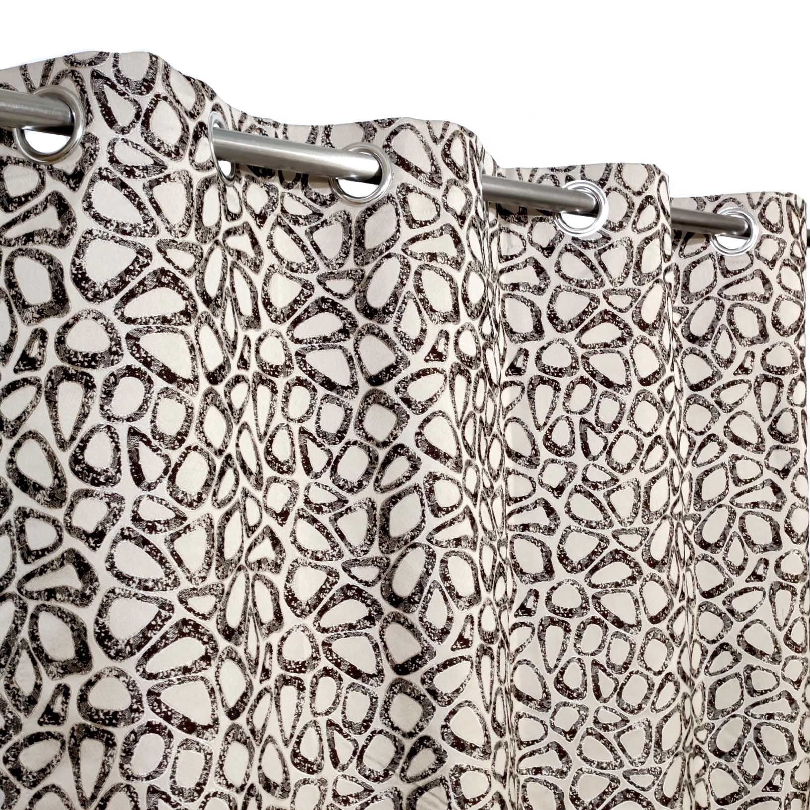 Thick Viscose Curtain Dark Brown & Gold on Off-White