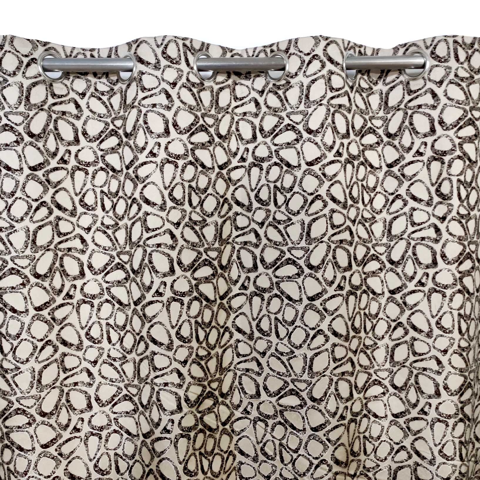 Thick Viscose Curtain Dark Brown & Gold on Off-White