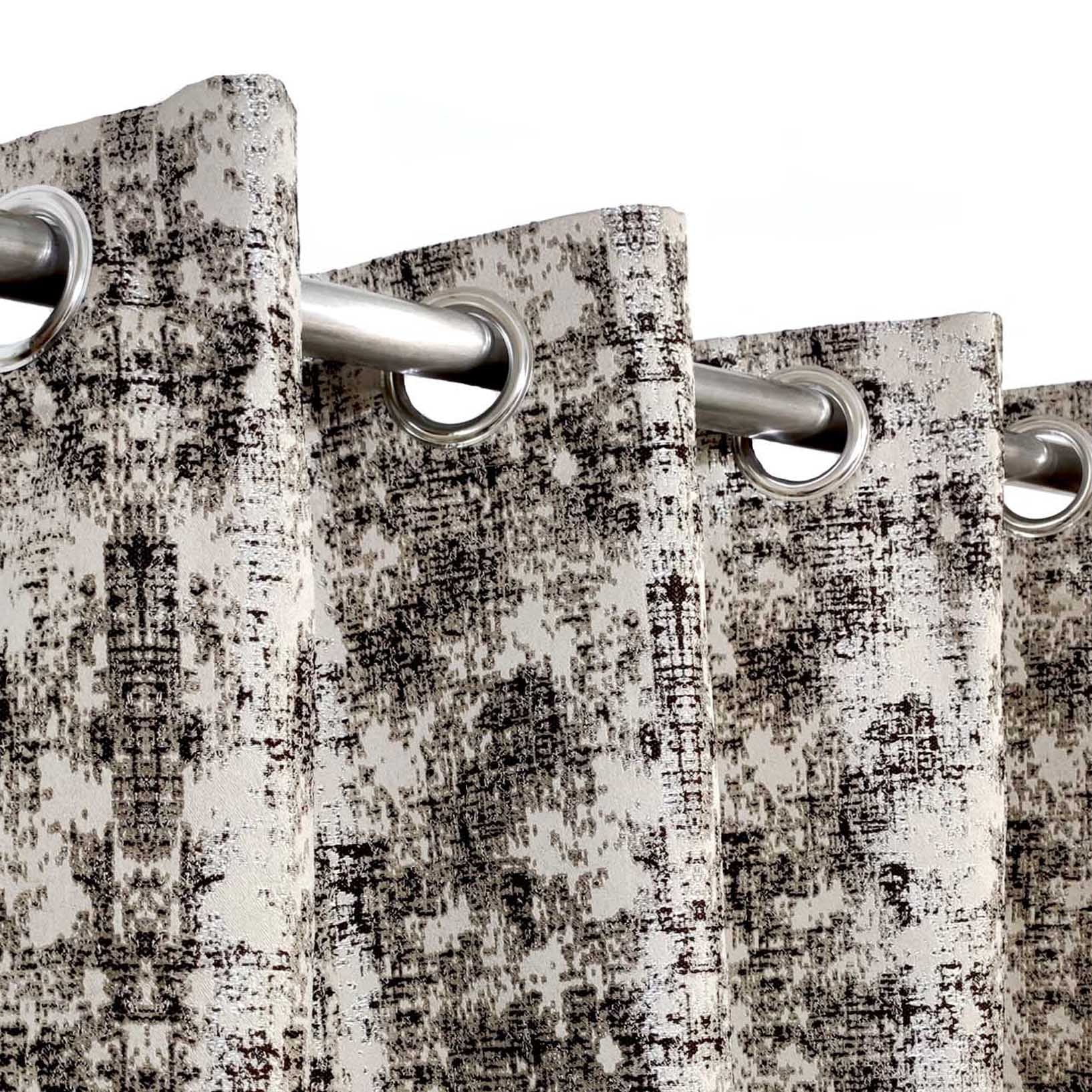 Thick Viscose Curtain Dark Brown & Gold on Off-White