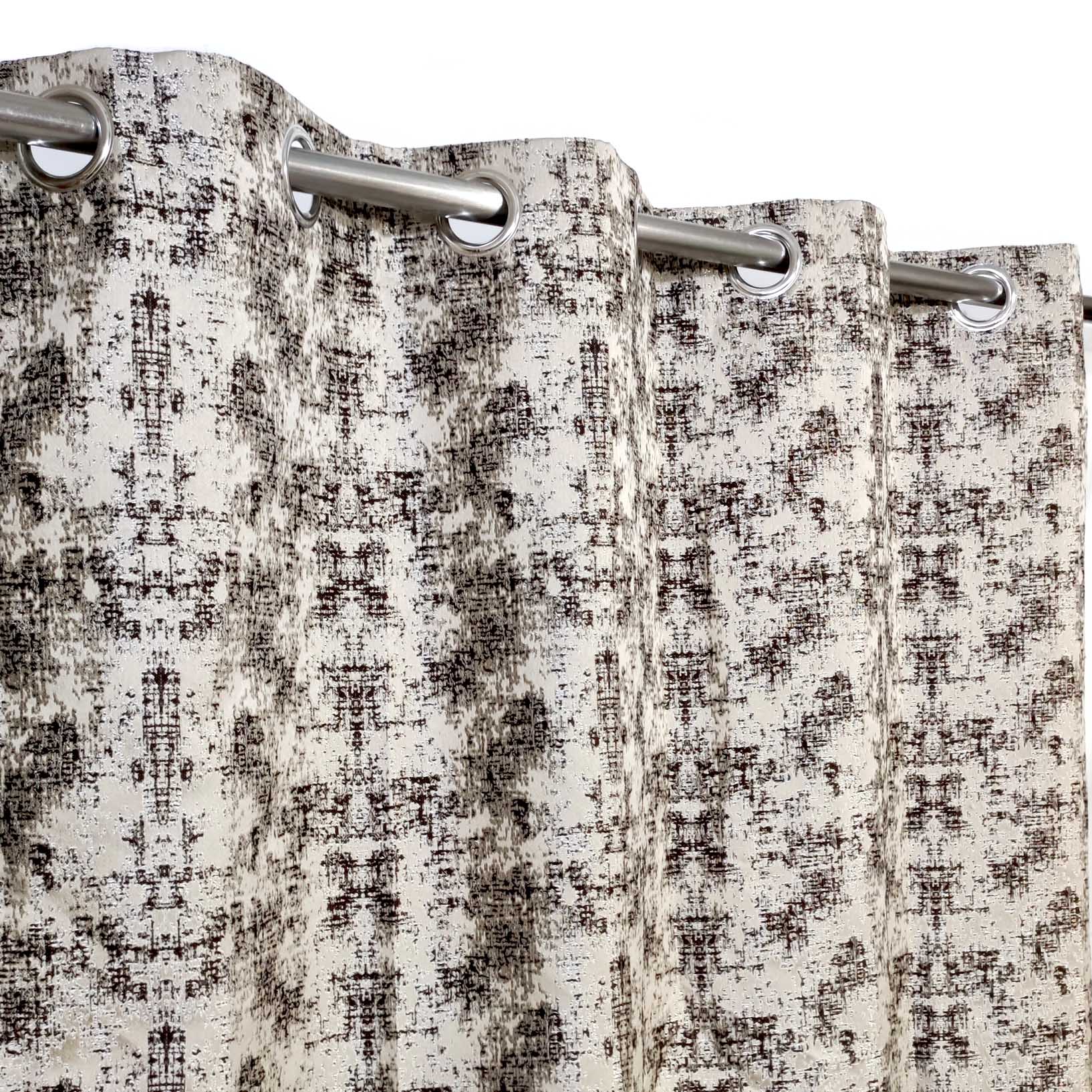 Thick Viscose Curtain Dark Brown & Gold on Off-White
