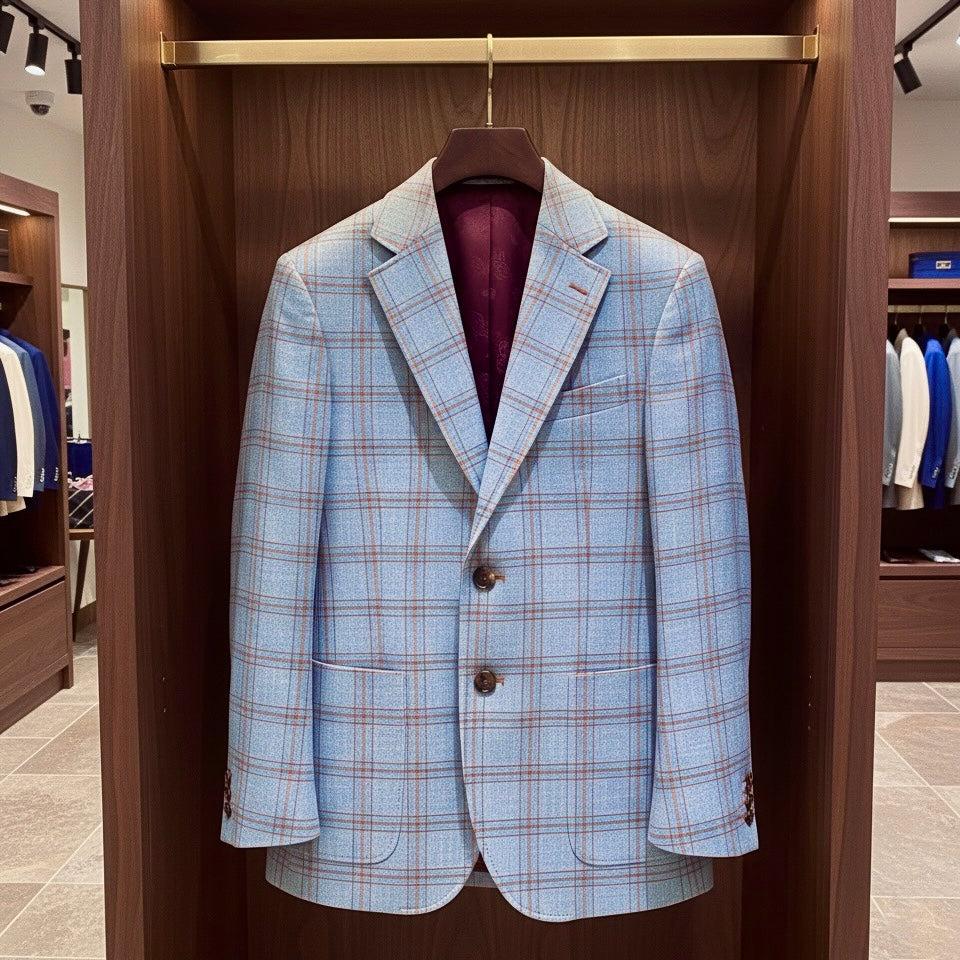 Terry Rayon’s Sky Blue Brown Checked Un-Stitched