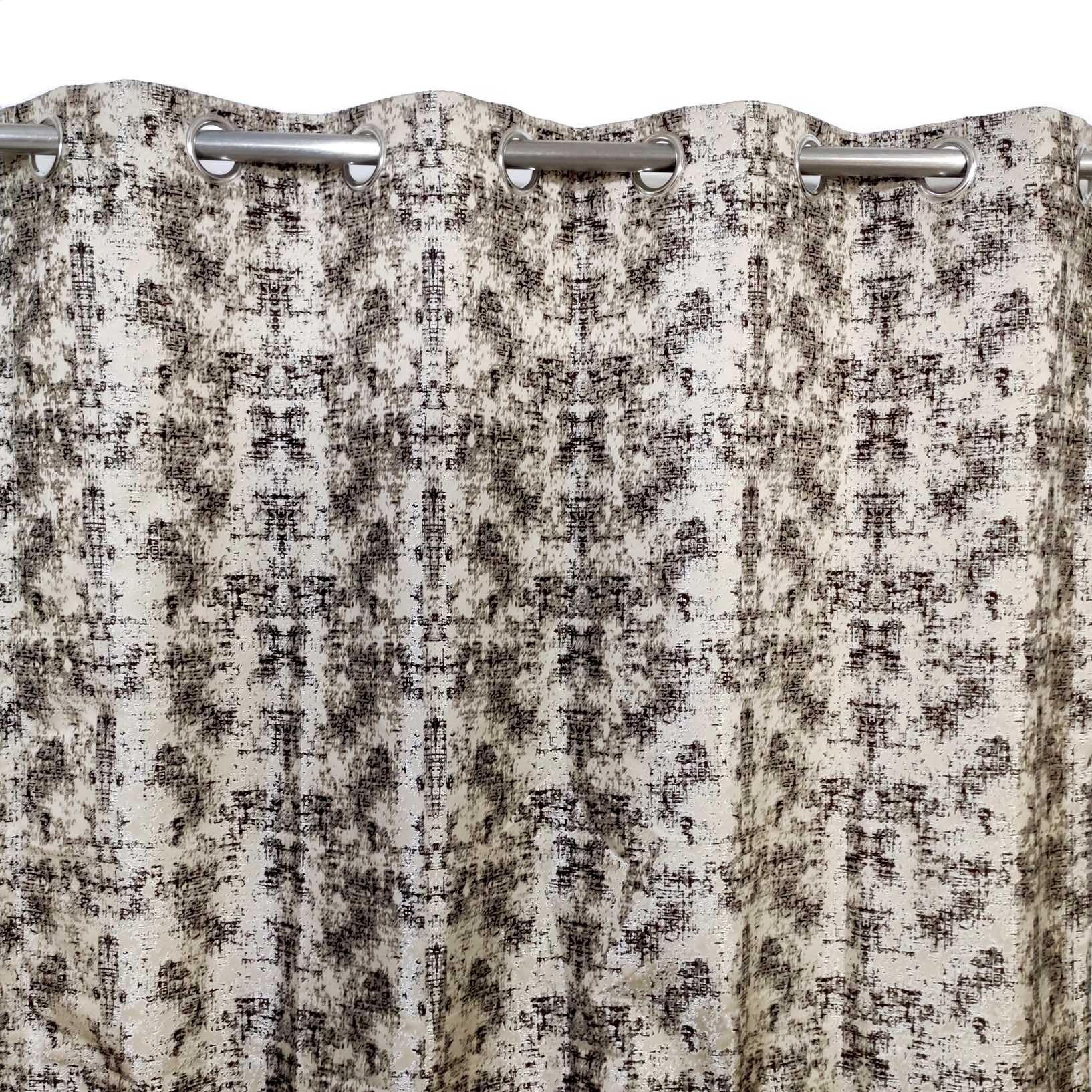 Thick Viscose Curtain Dark Brown & Gold on Off-White