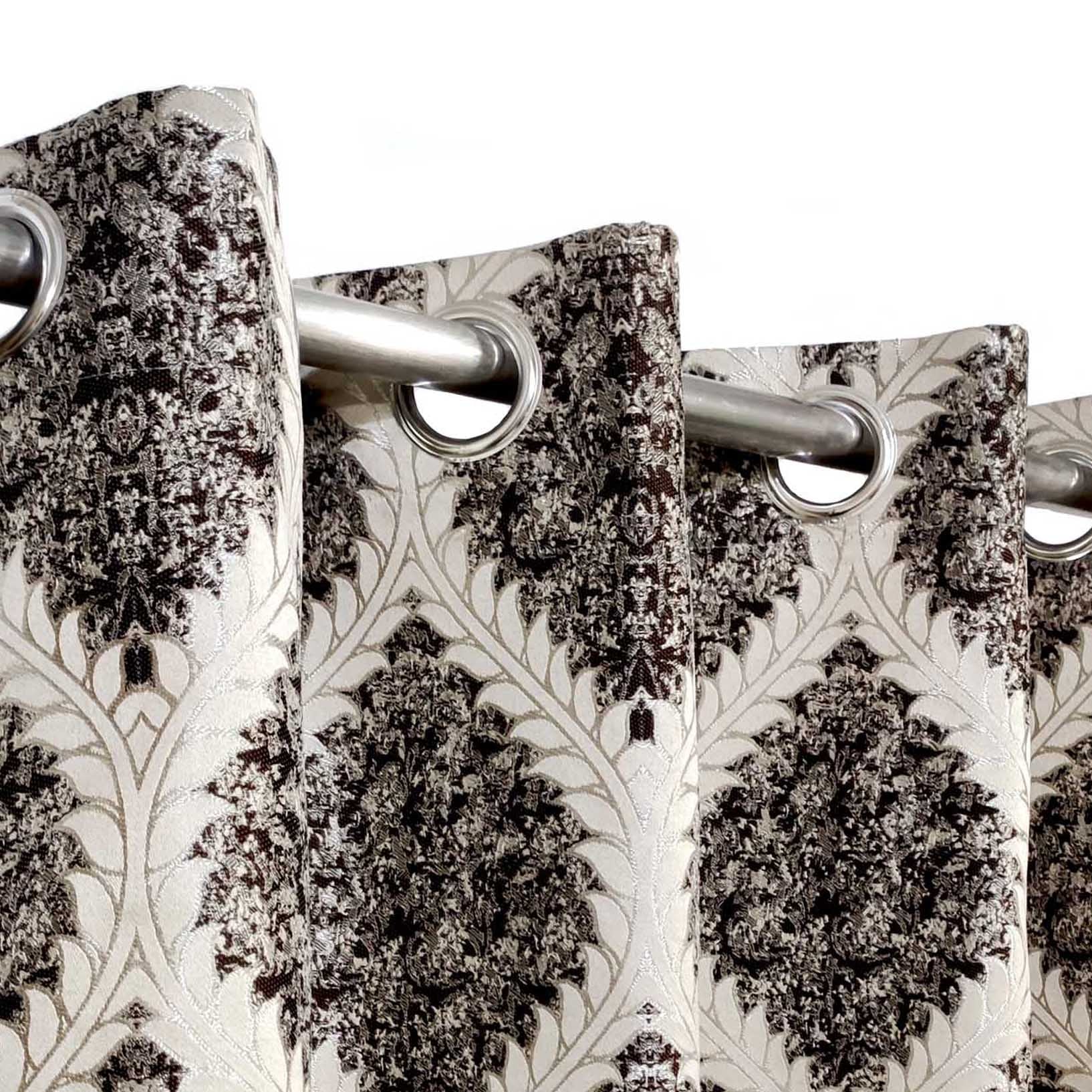 Thick Viscose Curtain Dark Brown & Gold on Off-White