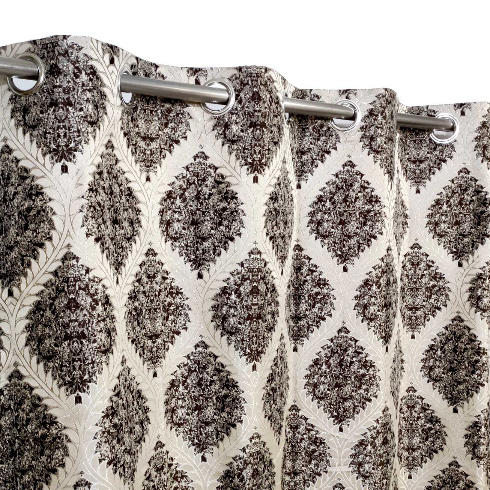 Thick Viscose Curtain Dark Brown & Gold on Off-White