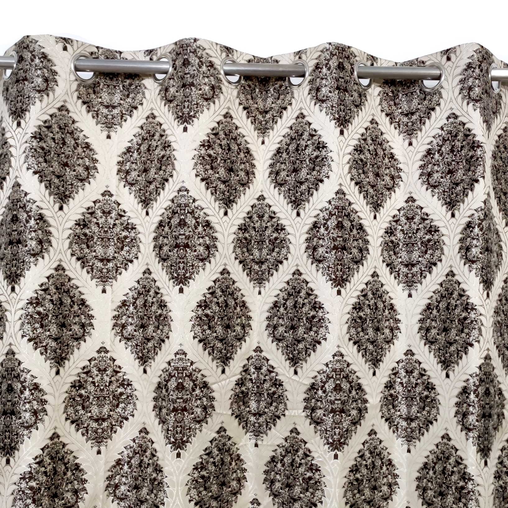 Thick Viscose Curtain Dark Brown & Gold on Off-White