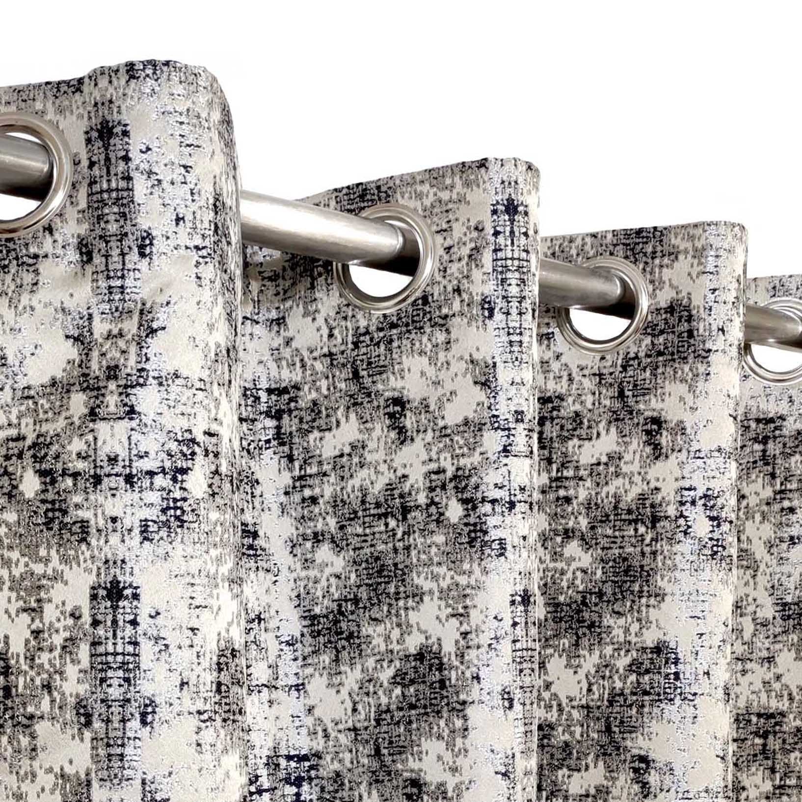 Thick Viscose Curtain Navy Blue & Gold on Off-White