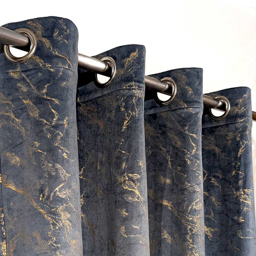 Golden Textured Velvet Curtain Jet-Black