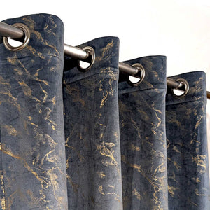 Golden Textured Velvet Curtain Jet-Black