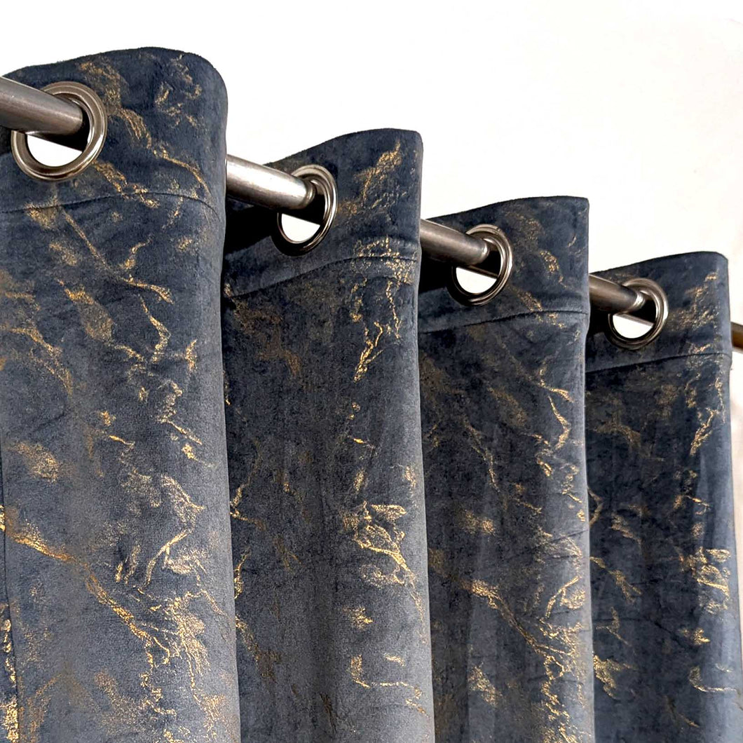 Golden Textured Velvet Curtain Jet-Black