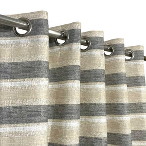 Grey Stripes on Beige Duck Cotton Curtain Extra Wide