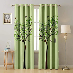 Pair of Digital Printed Curtains Green Hearts Tree