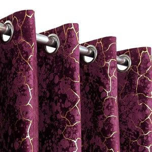 Golden Textured Velvet Curtain Maroon