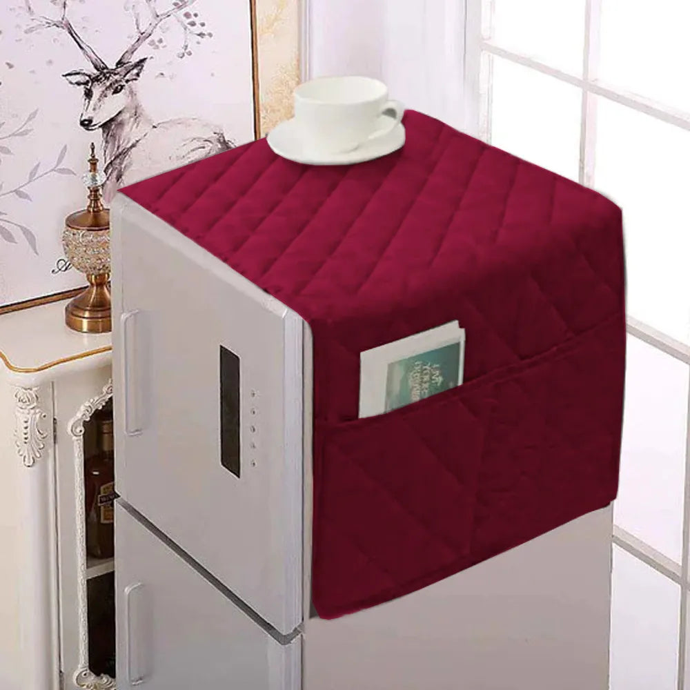 Dustproof Quilted Refrigerator Cover with Side Pockets