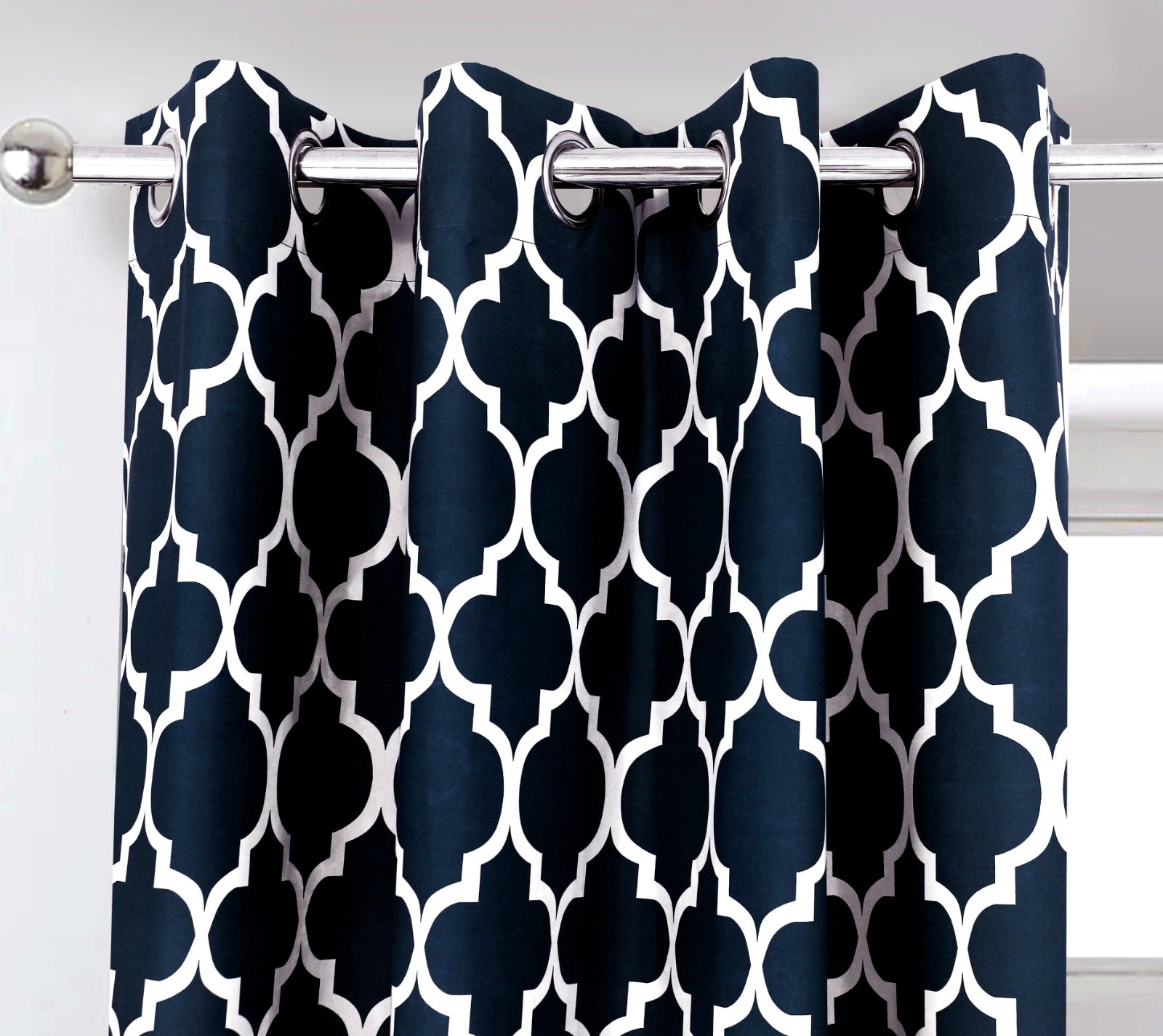 Pair of Digital Printed Curtains White Motif on Blue