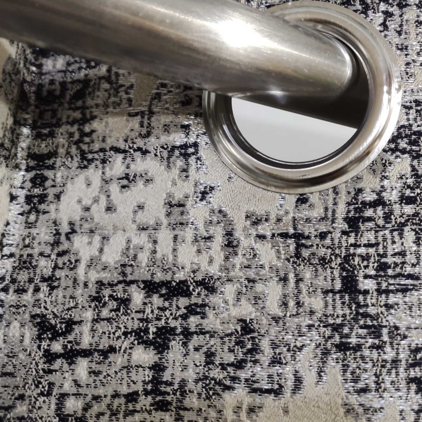 Thick Viscose Curtain Navy Blue & Gold on Off-White